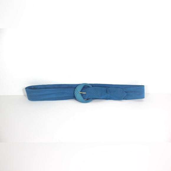 1980’s Turquoise Silk Belt with Art Deco Style Buckle Retro Disco - Picture 4 of 7